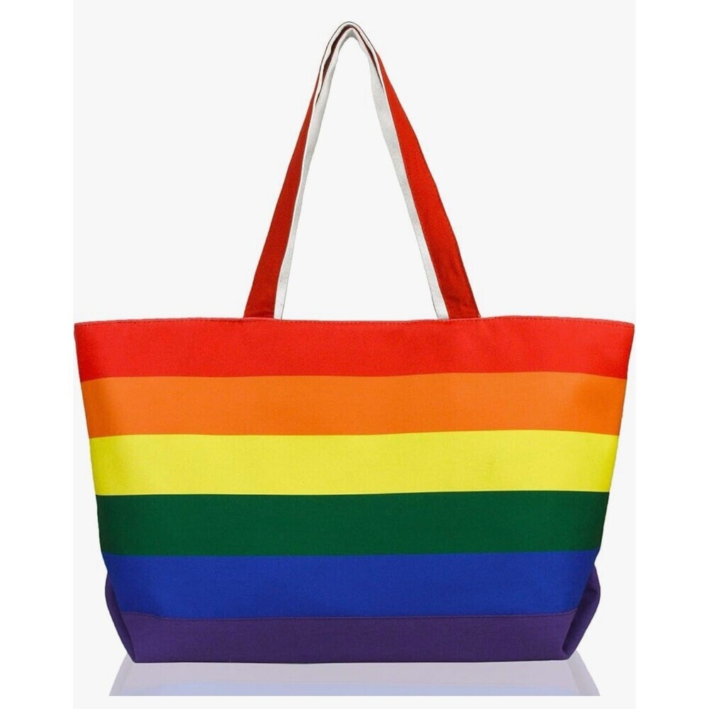Rainbow Tote Bag with Zippered Top Cotton Canvas Dalix NWT Pride